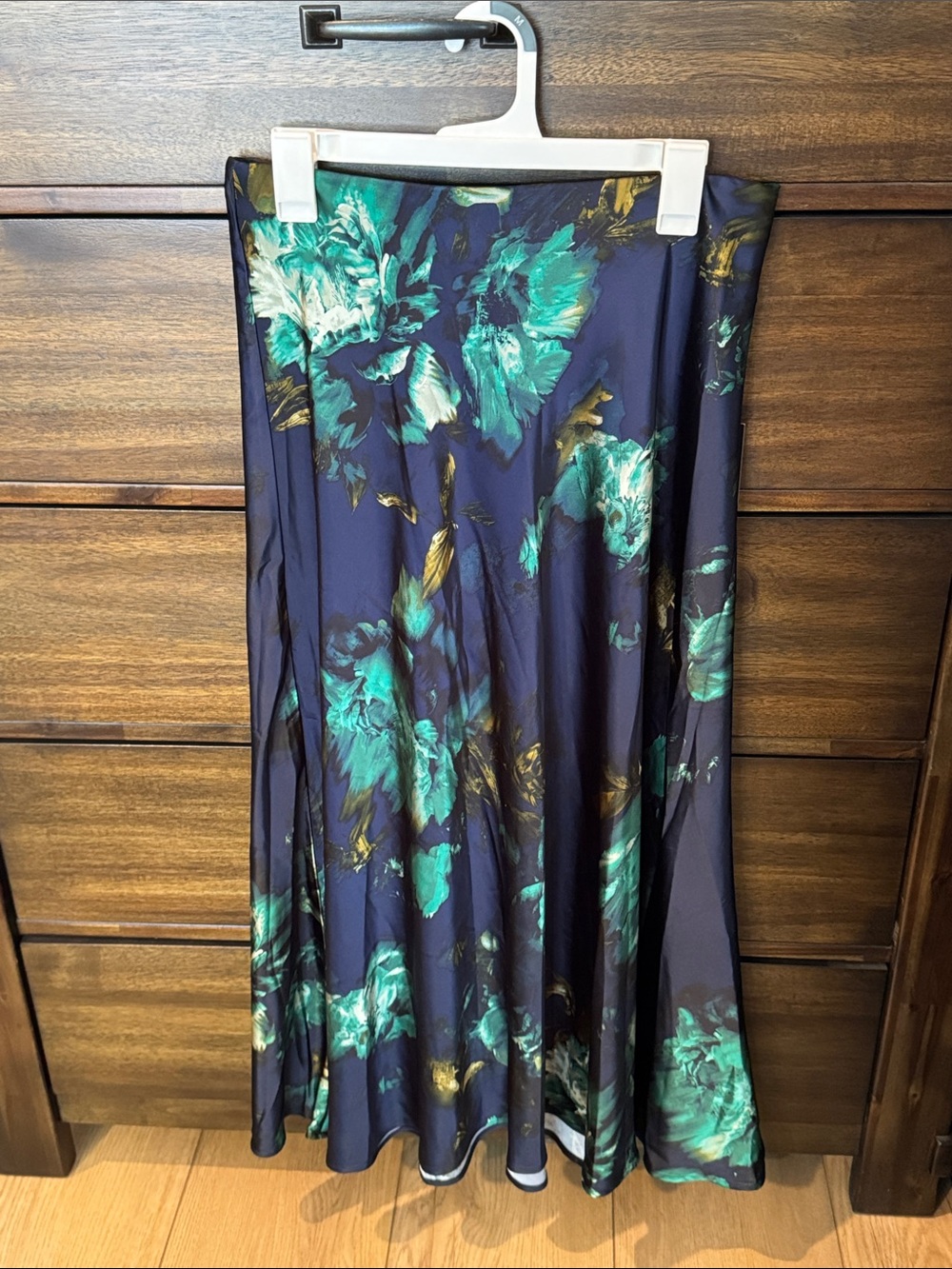 Navy Floral A-Line Skirt with Teal Accents